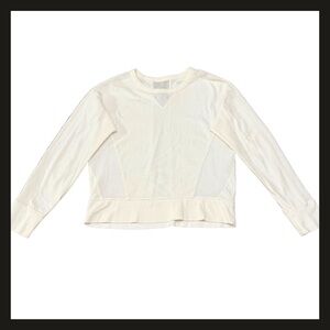 Athleta Rebalance Sweatshirt White Mesh Panel Long Sleeve Cotton Top  Small NWOT